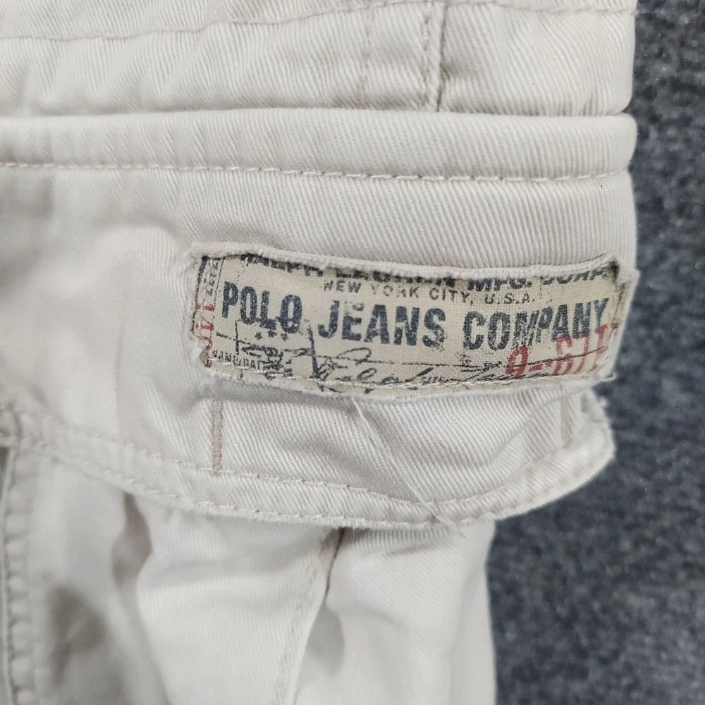 Vintage Polo Jeans Co. Ralph Lauren Cargo Shorts Mens 32 Beige Canvas Distressed